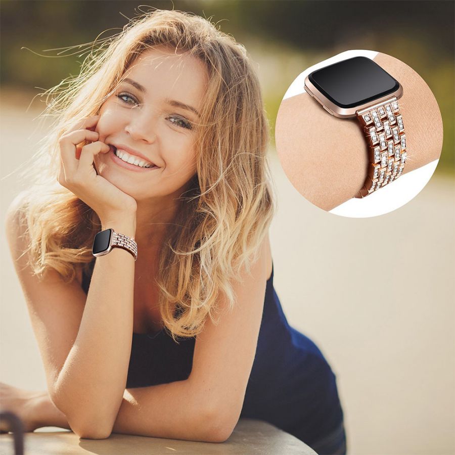 fitbit versa rose gold with black band